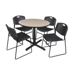 Regency TB36RNDBE44BK Cain 36" Round Breakroom Table In Beige & 4 Zeng Stack Chairs In Black