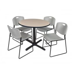 Regency TB36RNDBE44GY Cain 36" Round Breakroom Table In Beige & 4 Zeng Stack Chairs In Grey