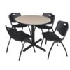 Regency TB36RNDBE47BK Cain 36" Round Breakroom Table In Beige & 4 'M' Stack Chairs In Black