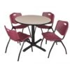 Regency TB36RNDBE47BY Cain 36" Round Breakroom Table In Beige & 4 'M' Stack Chairs In Burgundy
