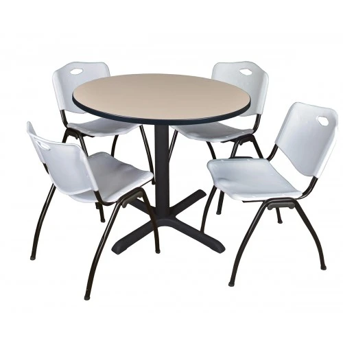 Regency TB36RNDBE47GY Cain 36" Round Breakroom Table In Beige & 4 'M' Stack Chairs In Grey 1 Regency TB36RNDBE47GY Cain 36" Round Breakroom Table In Beige & 4 'M' Stack Chairs In Grey