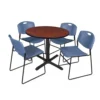 Regency TB36RNDCH44BE Cain 36" Round Breakroom Table In Cherry & 4 Zeng Stack Chairs In Blue