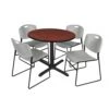 Regency TB36RNDCH44GY Cain 36" Round Breakroom Table In Cherry & 4 Zeng Stack Chairs In Grey