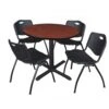 Regency TB36RNDCH47BK Cain 36" Round Breakroom Table In Cherry & 4 'M' Stack Chairs In Black