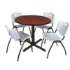 Regency TB36RNDCH47GY Cain 36" Round Breakroom Table In Cherry & 4 'M' Stack Chairs In Grey