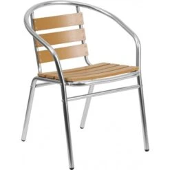 Flash Furniture TLH-017W-GG Stack Chair With Slat Teak Back In Aluminum