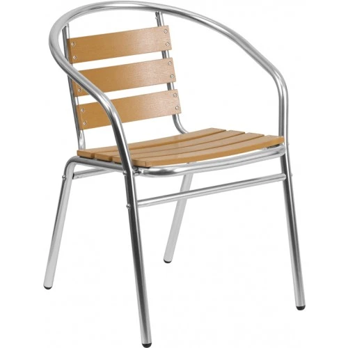 Flash Furniture TLH-017W-GG Stack Chair With Slat Teak Back In Aluminum 1 Flash Furniture TLH-017W-GG Stack Chair With Slat Teak Back In Aluminum