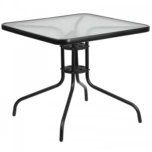 Flash Furniture TLH-073A-2-GG Square Tempeglass Table In Black 1 Flash Furniture TLH-073A-2-GG Square Tempeglass Table In Black