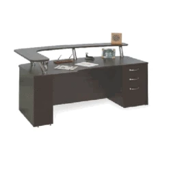 Reception Desk, Bow Top Corner With Transaction Shlef On Chrome Post