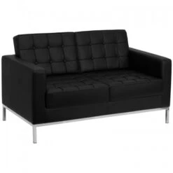 Flash Furniture Hercules Lacey Series Contemporary Black Leather Love Seat With Stainless Steel Frame ZB-LACEY-831-2-LS-BK-GG