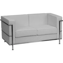Flash Furniture HERCULES Regal Series Contemporary White Leather Love Seat With Encasing Frame ZB-REGAL-810-2-LS-WH-GG