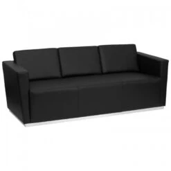 Flash Furniture Hercules Trinity Series Contemporary Black Leather Sofa With Stainless Steel Base ZB-TRINITY-8094-SOFA-BK-GG